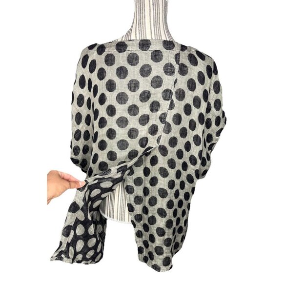 FLAX Beige Black Polka Dot Linen Back Slit Shirt Size SMALL DRY CLEANED ONLY - Picture 3 of 7